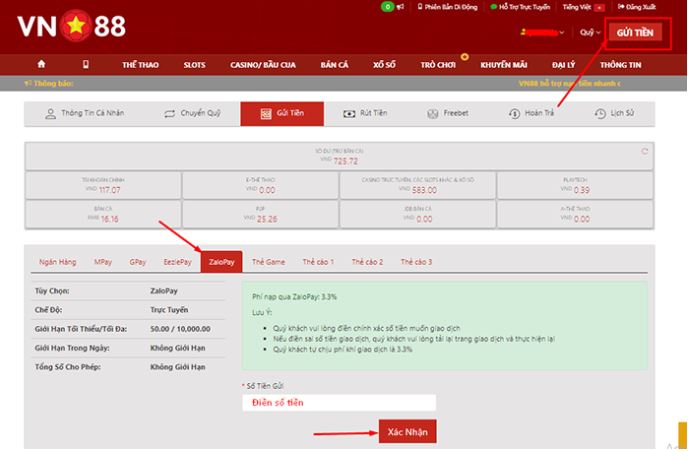 cach gui tien VN88 bang Zalopay hinh anh 2